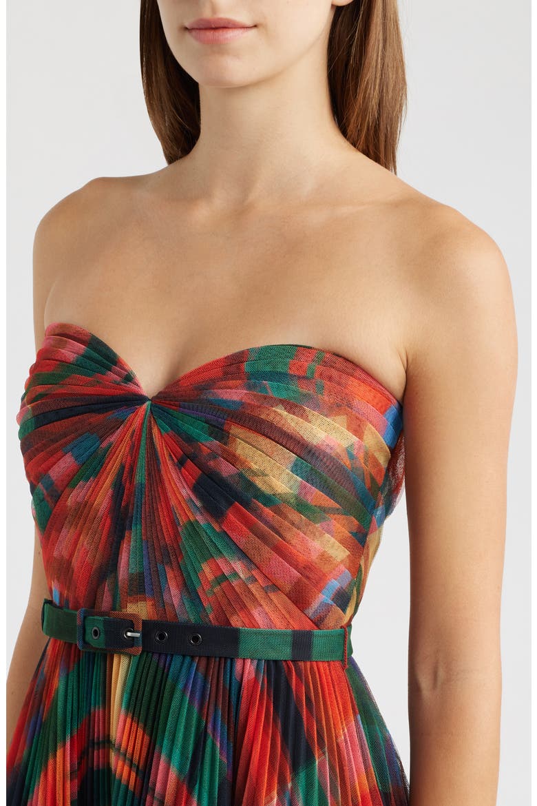 Meadow Strapless Pleated Gown, Alternate, color, RED MULTI