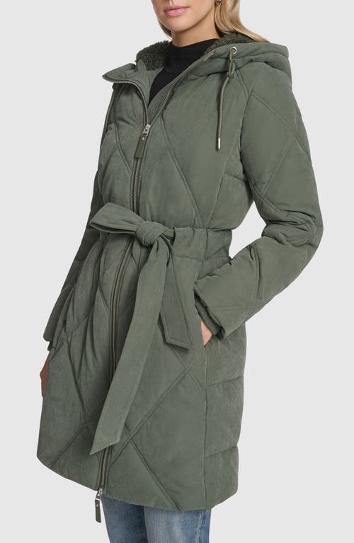 Andrew Marc Hollis Belted Faux Fur Lined Parka In Green