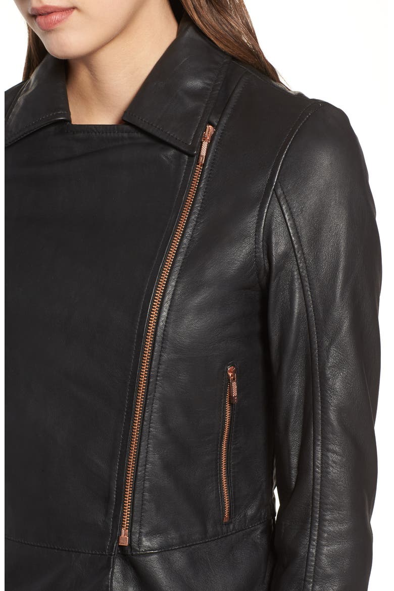 Lizia Leather Biker Jacket, Alternate, color, BLACK