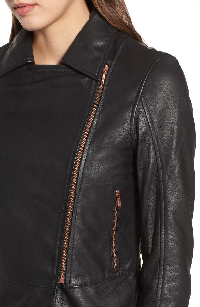 Ted Baker London Lizia Leather Biker Jacket, Alternate, color, 