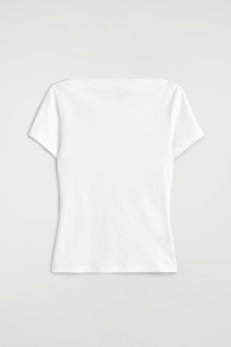Slim Boat-neck Cotton T-shirt, Alternate, color, WHITE