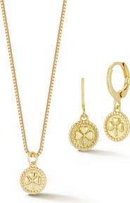 GLAZE JEWELRY Clover Charm Drop Huggie Hoop Earrings & Necklace Set