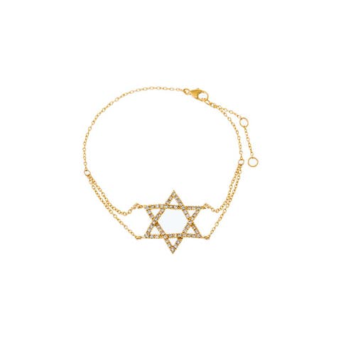 Diamond Pave Star Of David Double Chain Bracelet 14K
