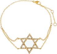BY ADINA EDEN Diamond Pave Star Of David Double Chain Bracelet 14K