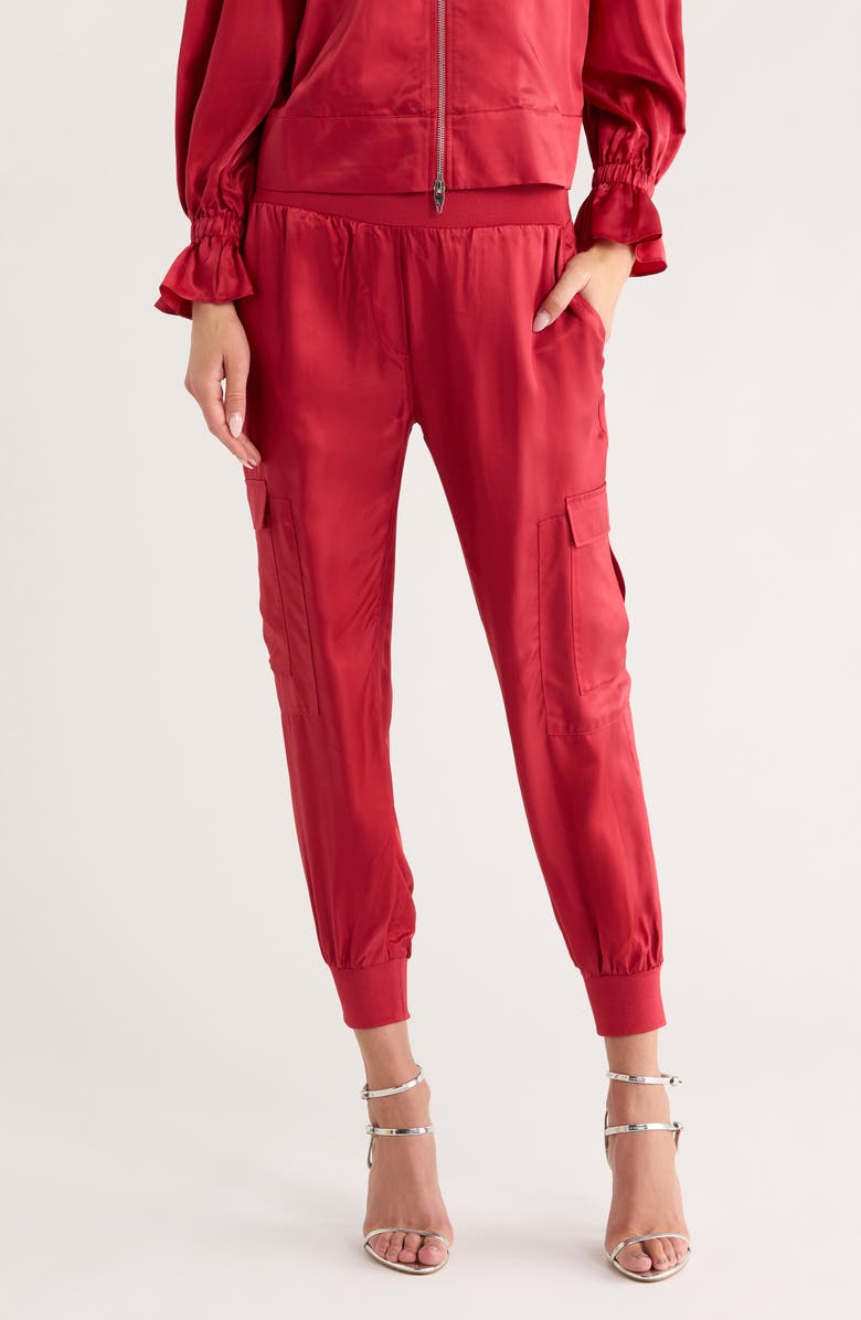 Cinq à Sept Giles Cupro Crop Cargo Joggers, Main, color, Red Currant