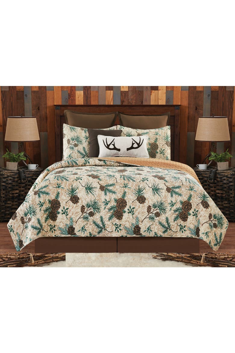Rustic Pinecone Quilt Set  - Reversible and Machine Washable, Alternate, color, Brown