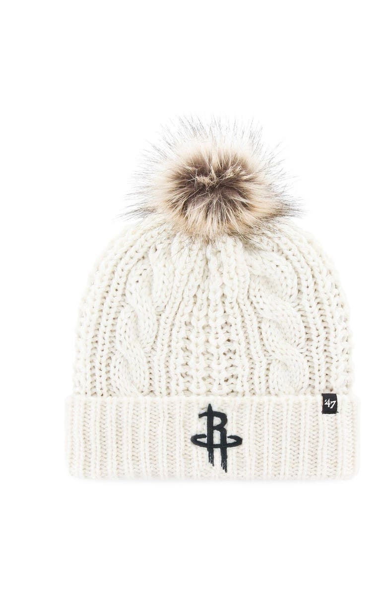'47 Women's '47 White Houston Rockets Meeko Cuffed Knit Hat with Pom, Main, color,