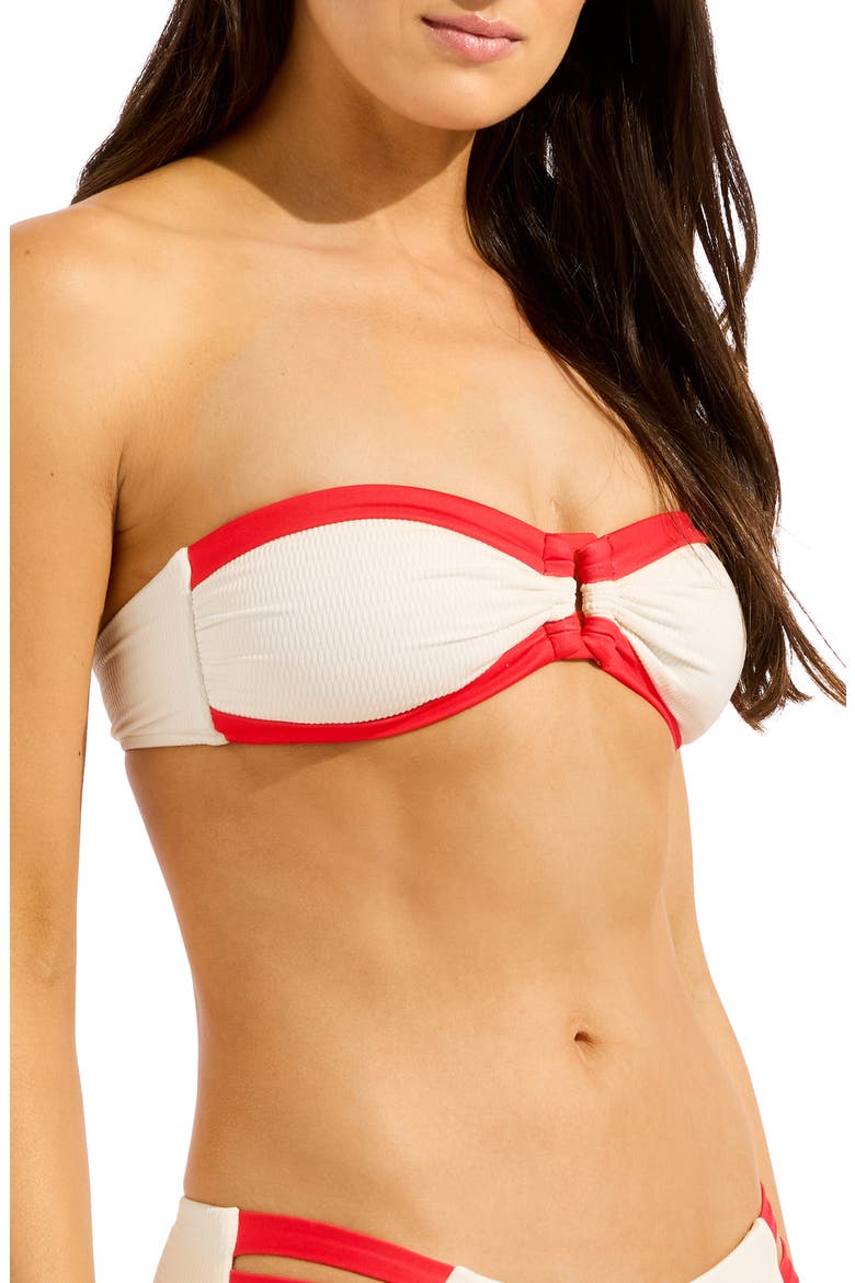 Contrast Binding Bandeau Bikini Top, Alternate, color, ECRU