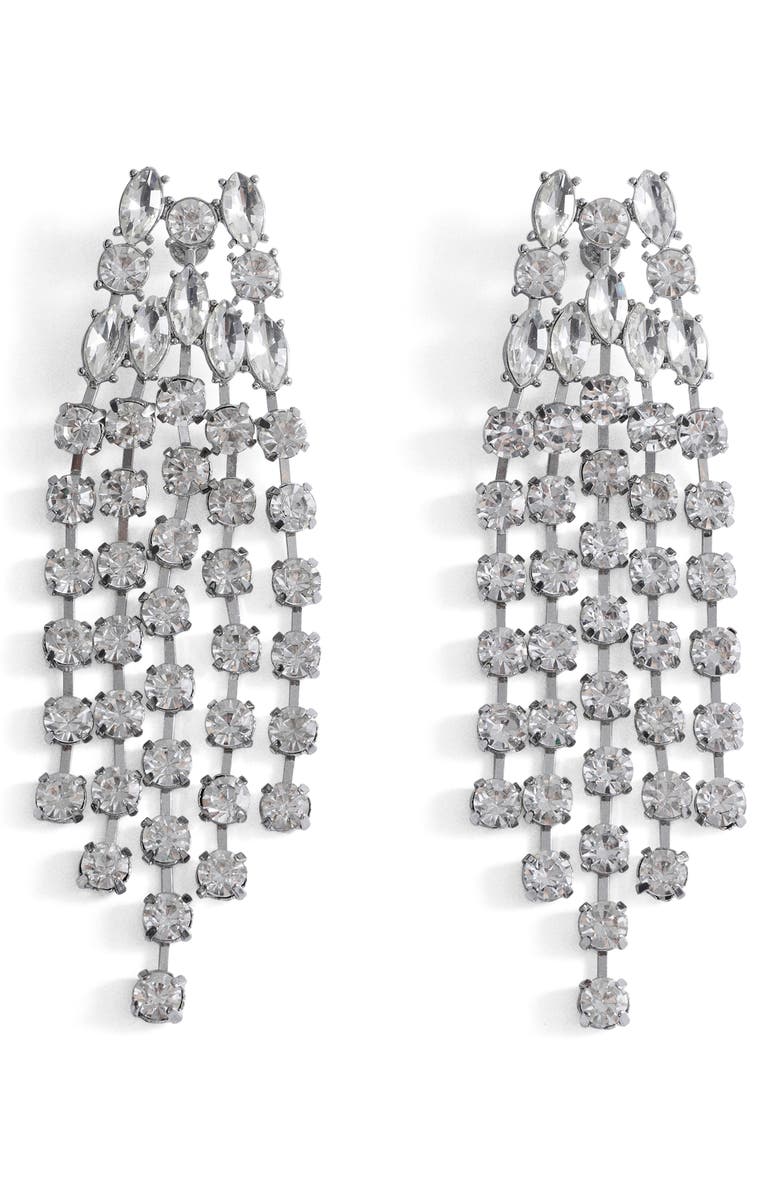 MANGO Cascaded Faceted Crystal Linear Drop Earrings, Main, color, 