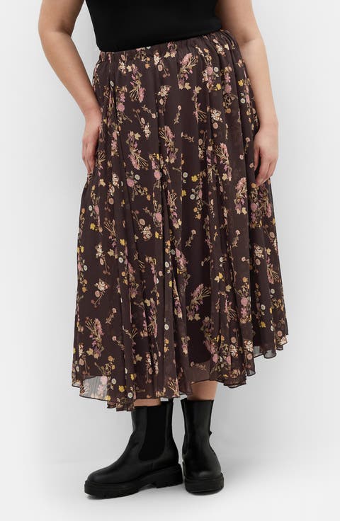 Serene Print Pleated Maxi Skirt (Plus)