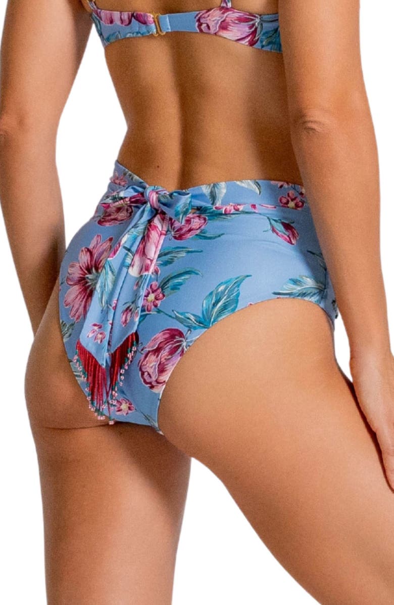 Cosita Linda Beaded High Waist Tie Back Bikini Bottoms, Alternate, color, Multi Blue