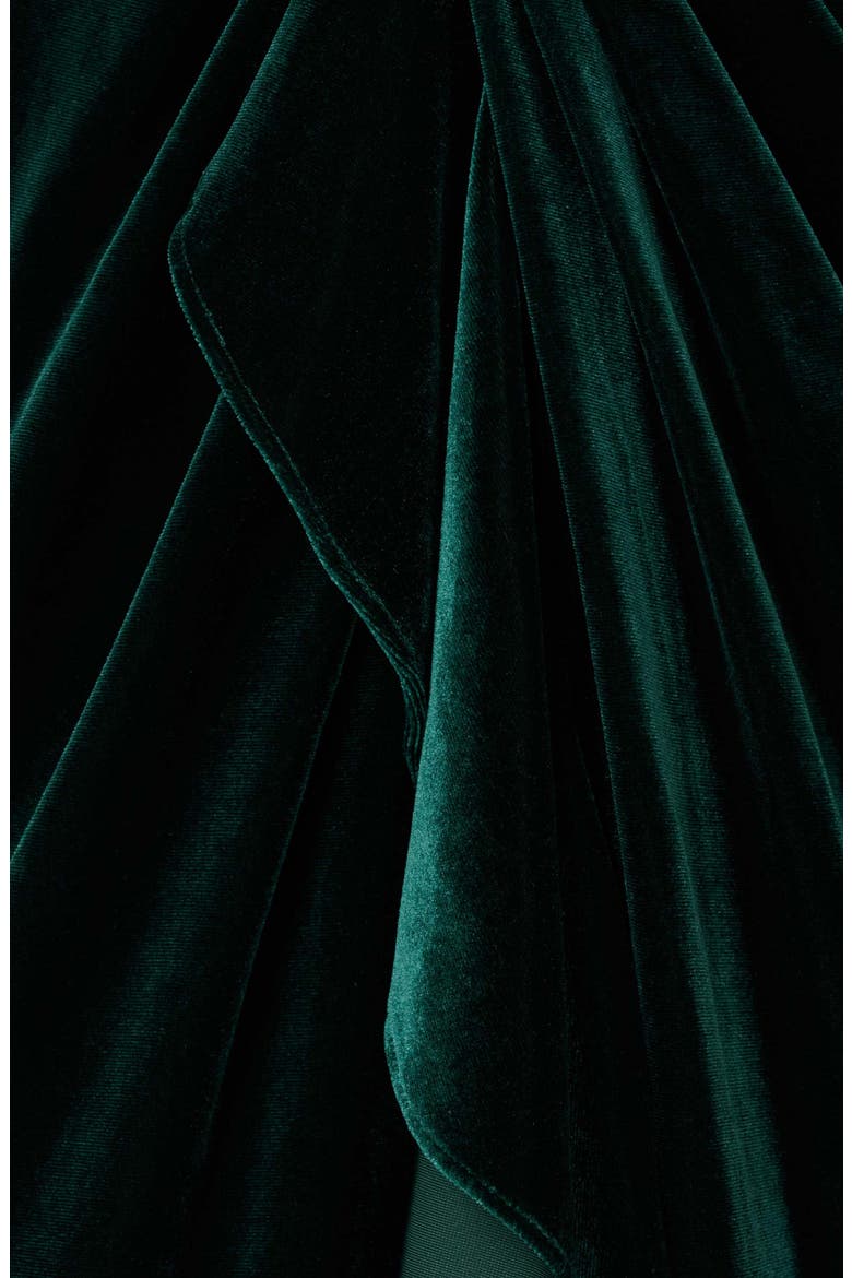 Twisted Ruffle Long Sleeve Stretch Velvet Gown, Alternate, color, SPRUCE