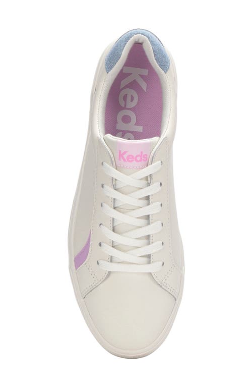 Keds Unisex Pursuit Leather Denim Heel Lace Up Leather Sneakers In Snow White