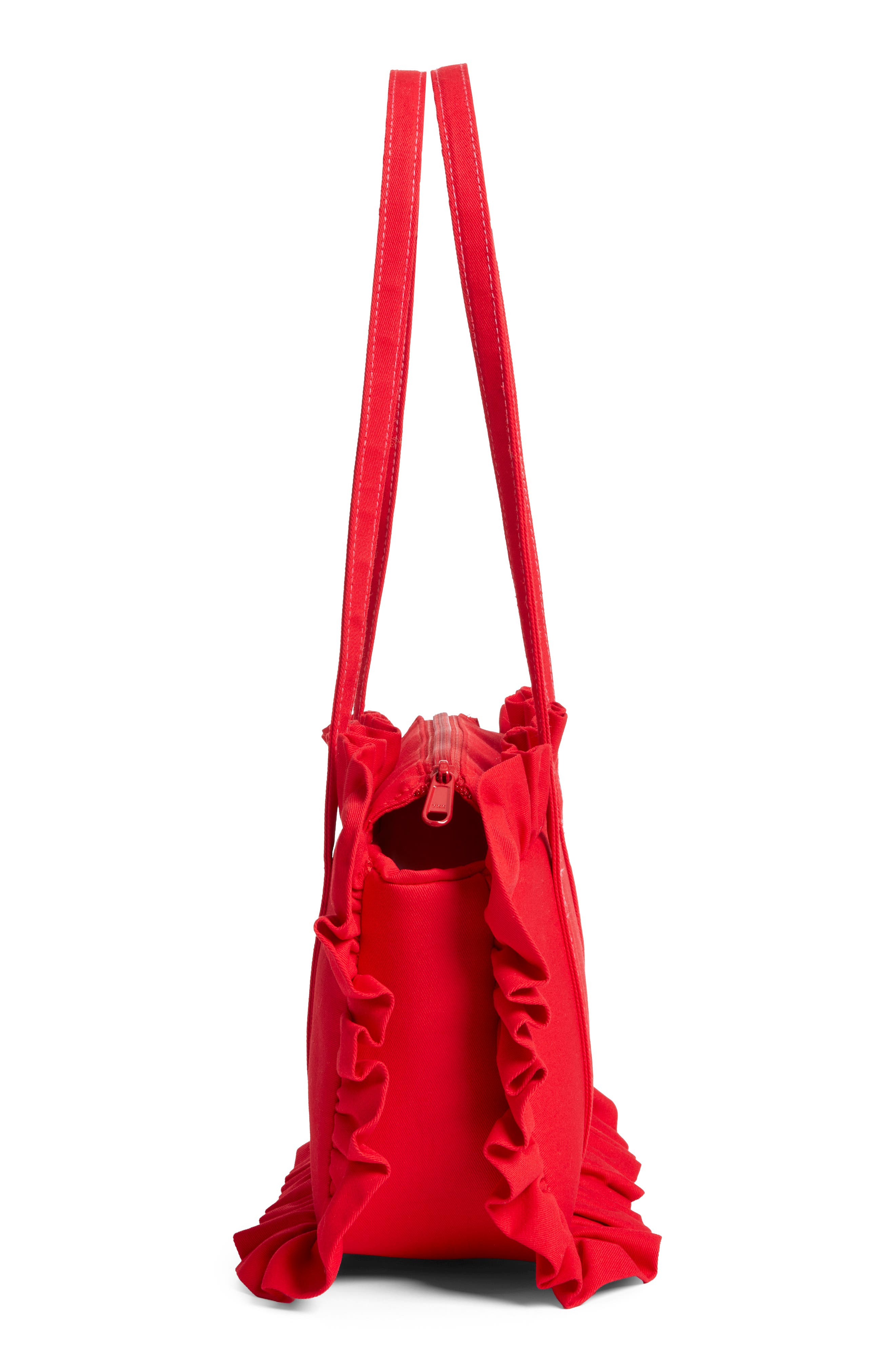 Ruffle Twill Bowler Bag, Alternate, color, RED