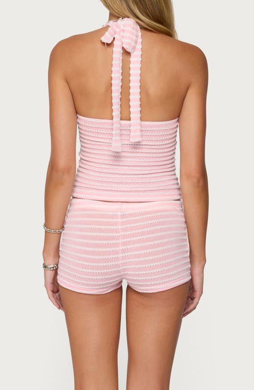 Edikted Lovina Textured Striped Halter Top In Pink