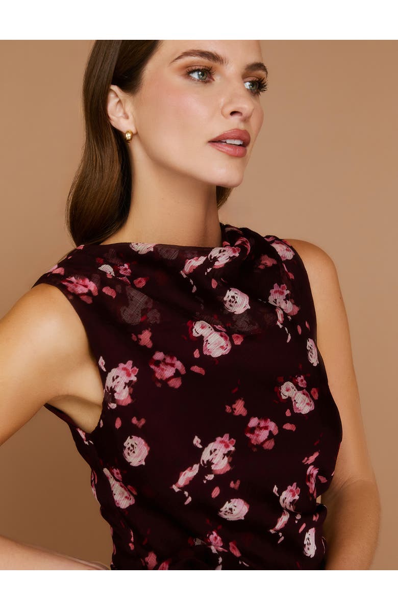 Six Stories Floral Coursage Ruched Mini Dress, Alternate, color, Wine