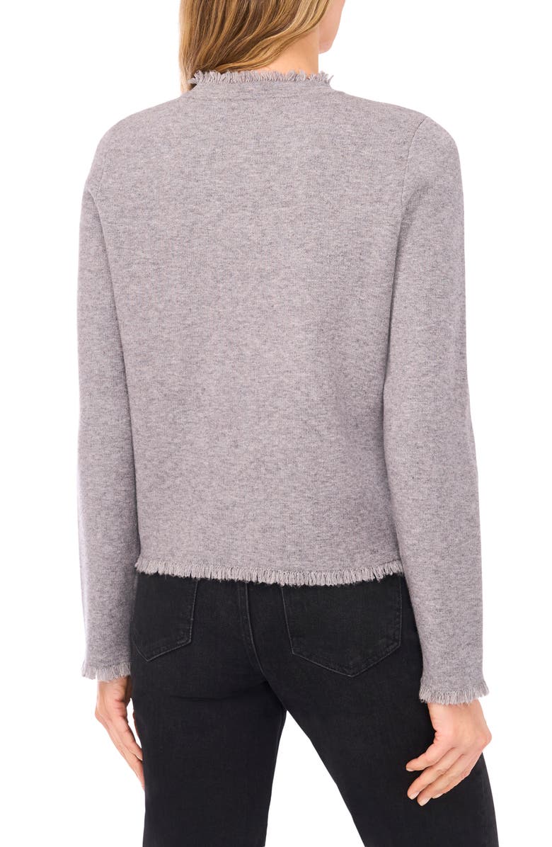 CeCe Fringe Trim Cardigan, Alternate, color, Medium Heather Grey