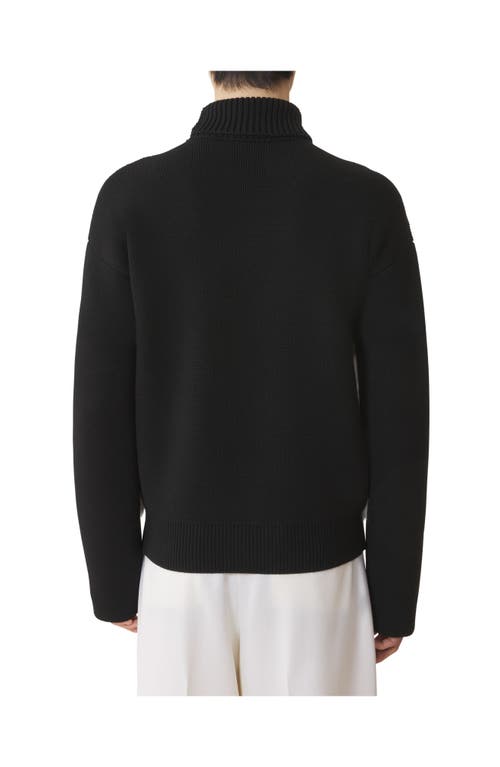 Lanvin Wool And Leather Intarsia Turtleneck Sweater In Black