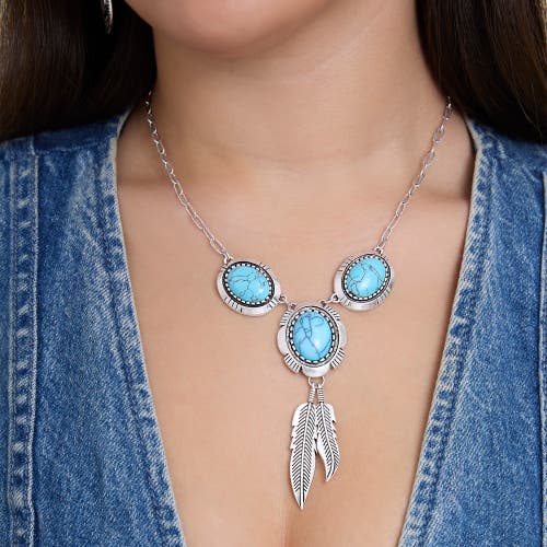 Jessica Simpson Turquoise & Feather Pendant Necklace In Metallic