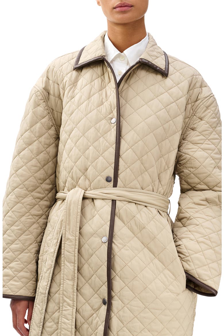 Kelly Oversize Faux Leather Trim Quilted Jacket, Alternate, color, TAN