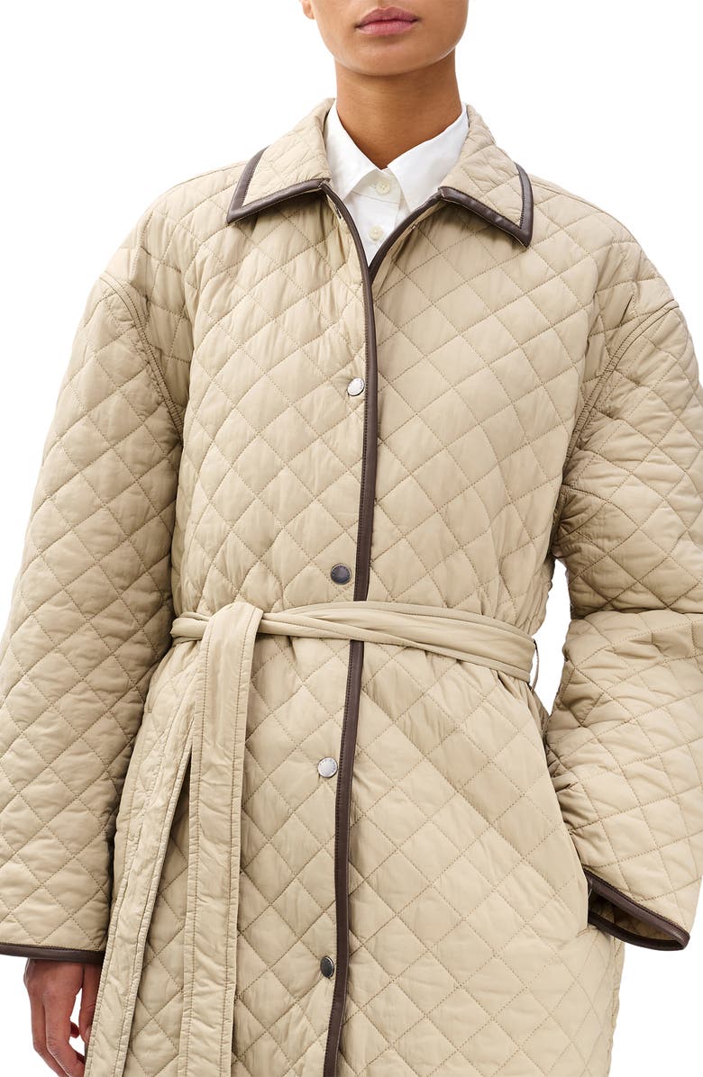 rag & bone Kelly Oversize Faux Leather Trim Quilted Jacket, Alternate, color, Tan