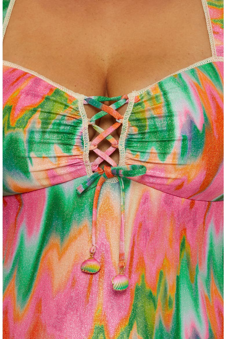 Mirage Metallic Lace-Up One-Piece Swimsuit, Alternate, color, MULTI