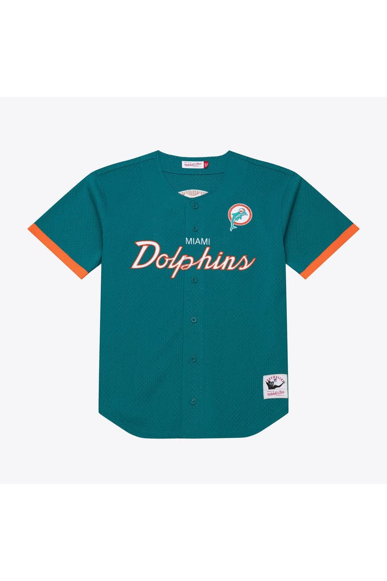 Men's Mitchell & Ness  Aqua Miami Dolphins Head Coach Mesh Full-Button Fashion Jersey, Main, color, Aqua