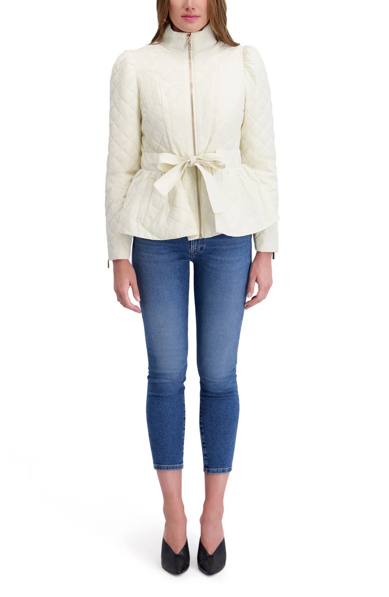 Kensie Quilted Peplum Jacket, Alternate, color, Ivory