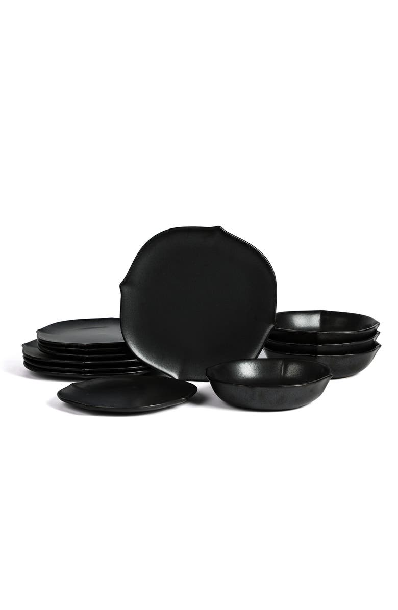 Stone Lain Baskerville Stoneware 12-Piece Dinnerware Set, Main, color, Black