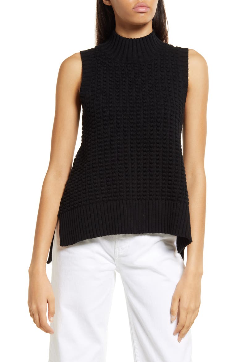 Mozart Popcorn Stitch Sleeveless Cotton Sweater, Main, color, BLACK