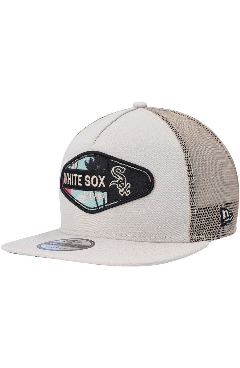 New Era Men's New Era Natural Chicago White Sox Retro Beachin' Patch A-Frame Trucker 9FIFTY Snapback Hat, Main, color, Natural