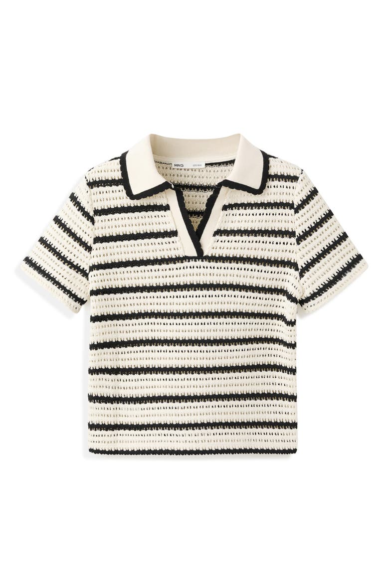 Striped Crochet Knit Polo, Alternate, color, OFF WHITE