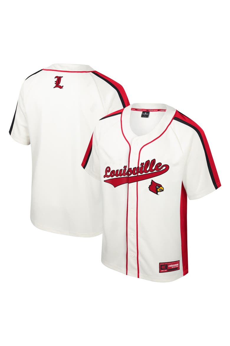 Men's Colosseum Cream Louisville Cardinals Ruth Button-Up Baseball Jersey, Main, color, Cream