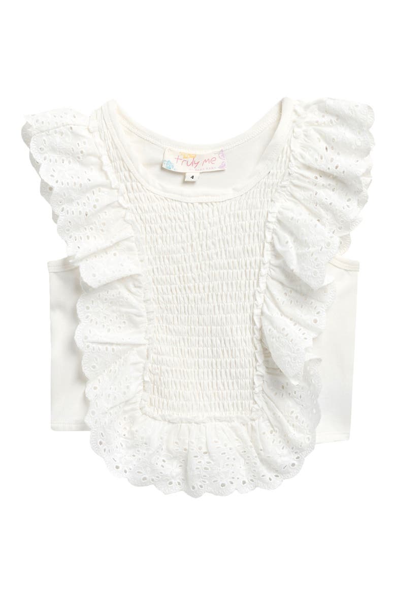 Kids' Eyelet Ruffle Smocked Top, Main, color, WHITE