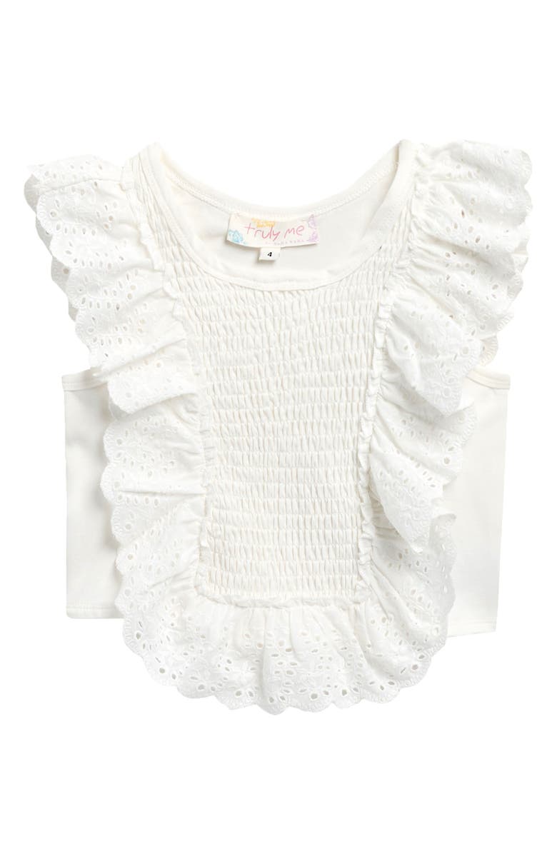 Truly Me Kids' Eyelet Ruffle Smocked Top, Main, color, White