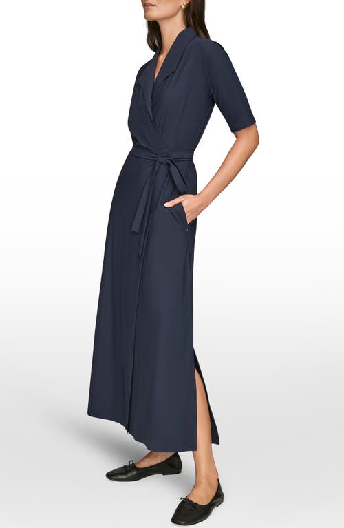 Donna Karan New York Elbow Sleeve Wrap Maxi Dress In Black