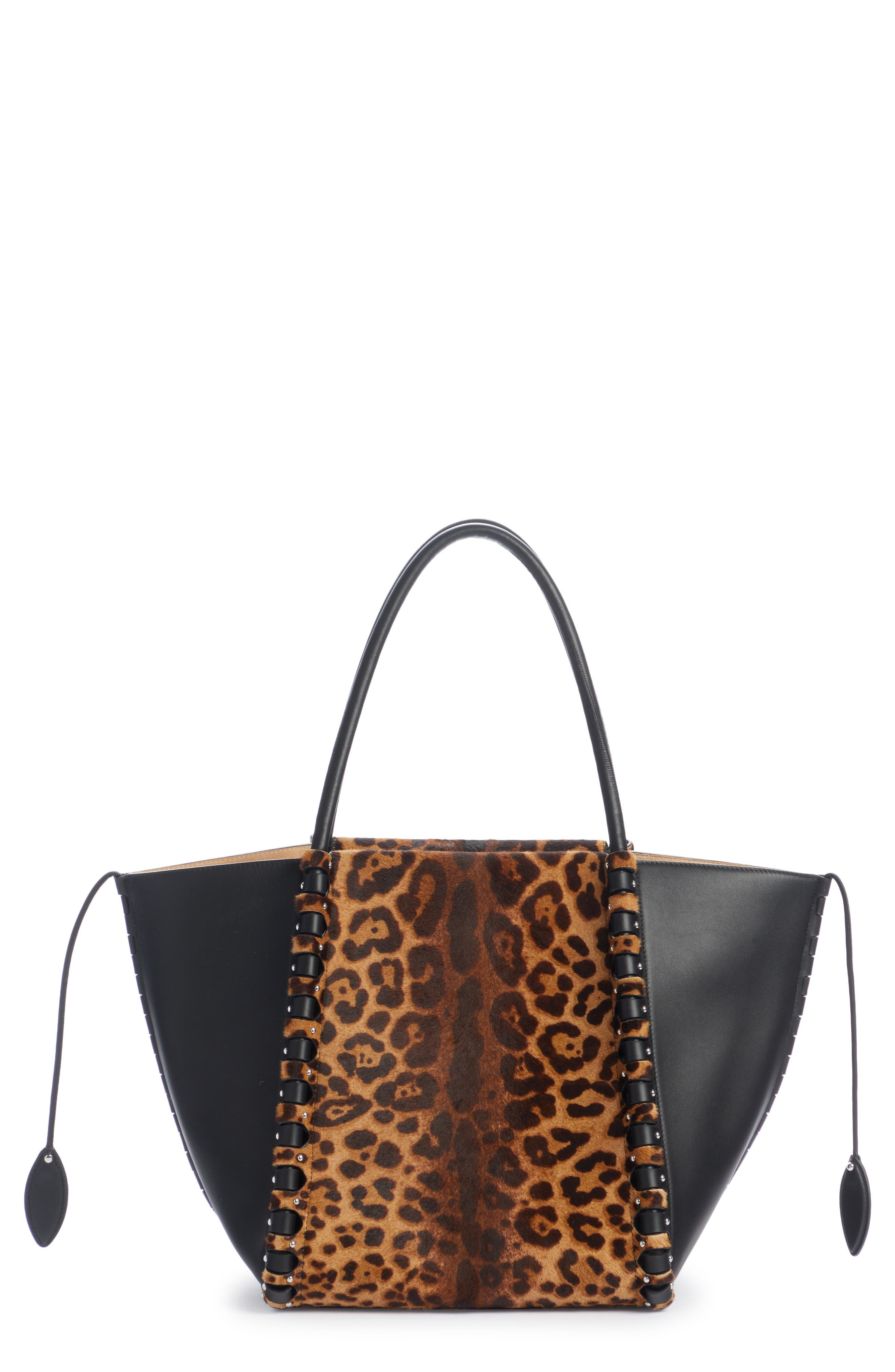 Alaïa Hinge Medium Leopard Print Leather Tote, Main, color, 