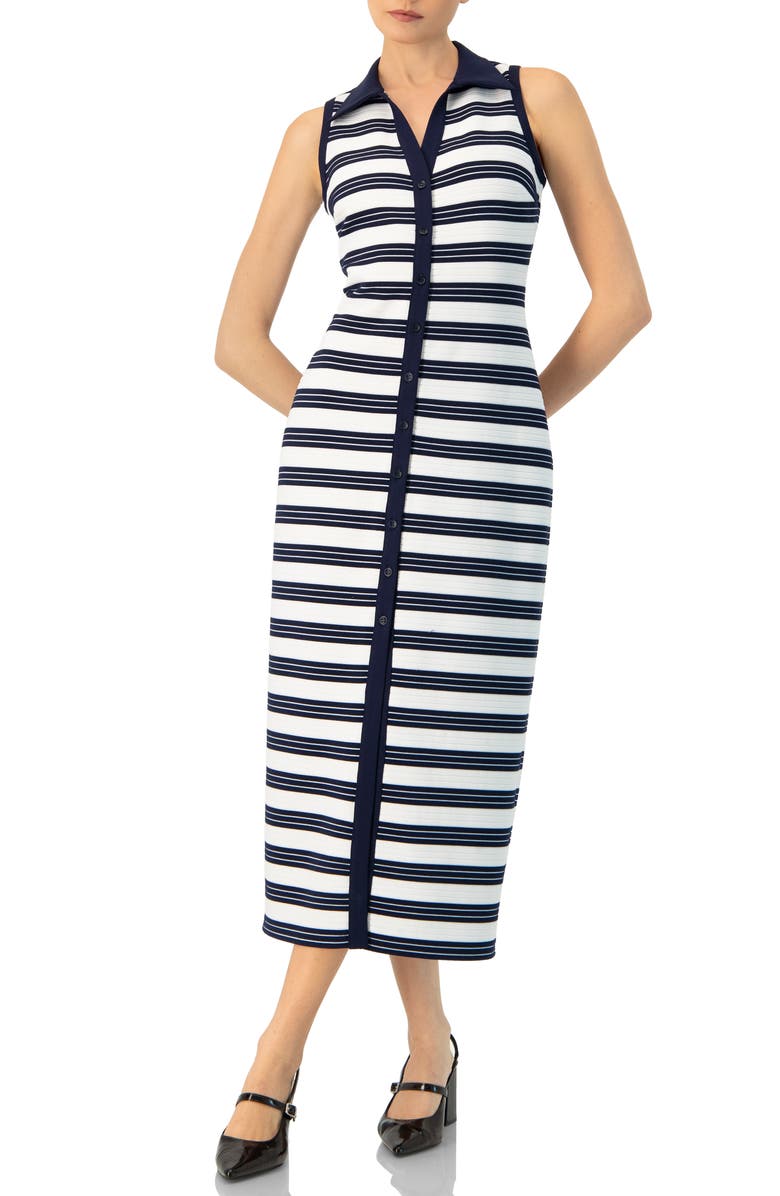 IVONNE Sleeveless Striped long Dress, Main, color, Navy Blue