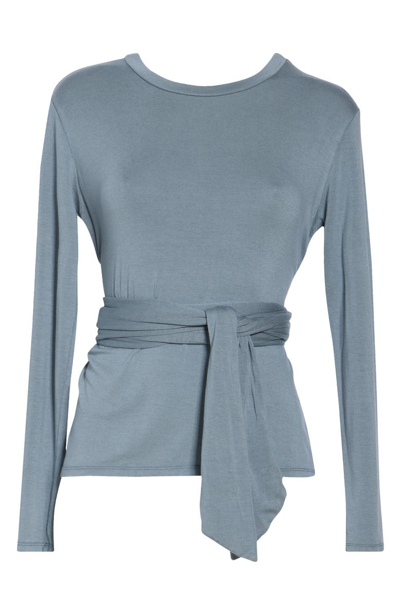 GO COUTURE Tie Front Long Sleeve Knit Top, Alternate, color, Slate