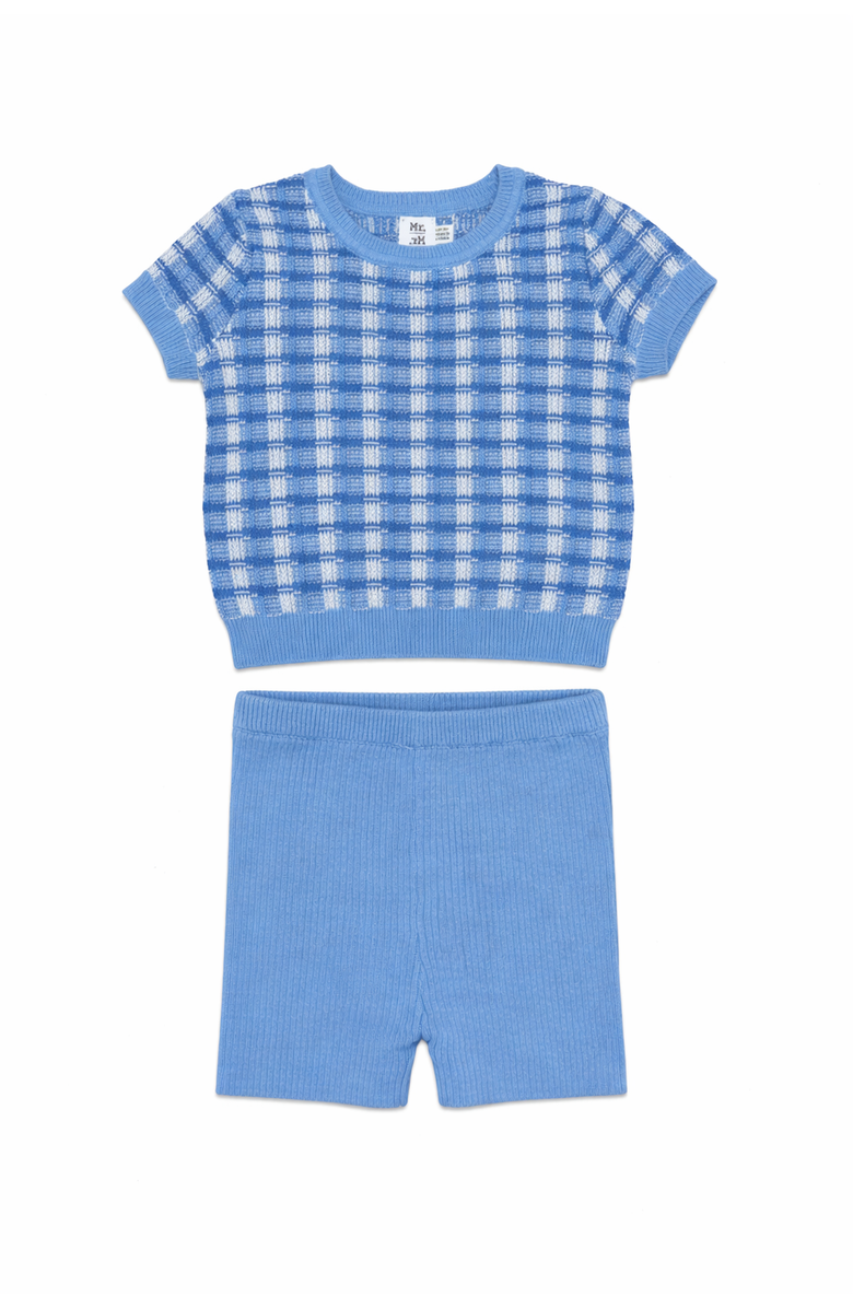 Mr. Mr. Basket Weave Short Sleeve Knit Sweater and Rib Short Set, Main, color, Light Blue