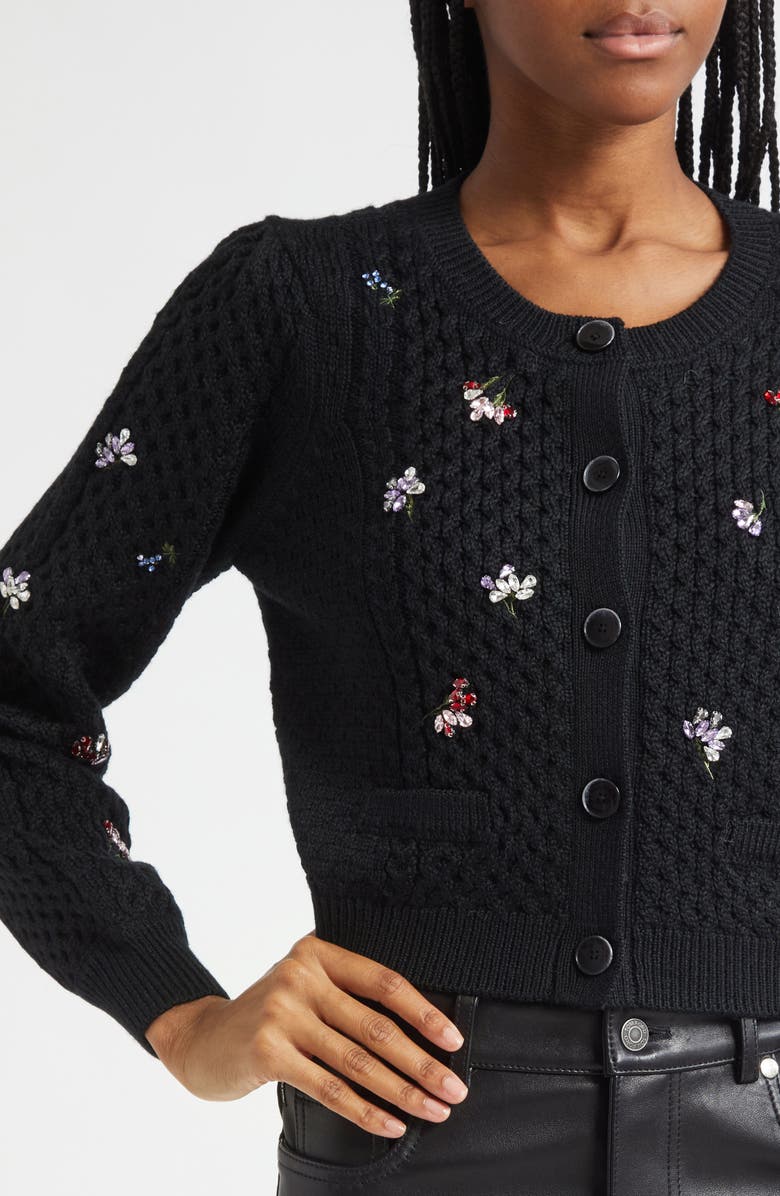 Cinq à Sept Rasa Beaded Cardigan, Alternate, color, Black