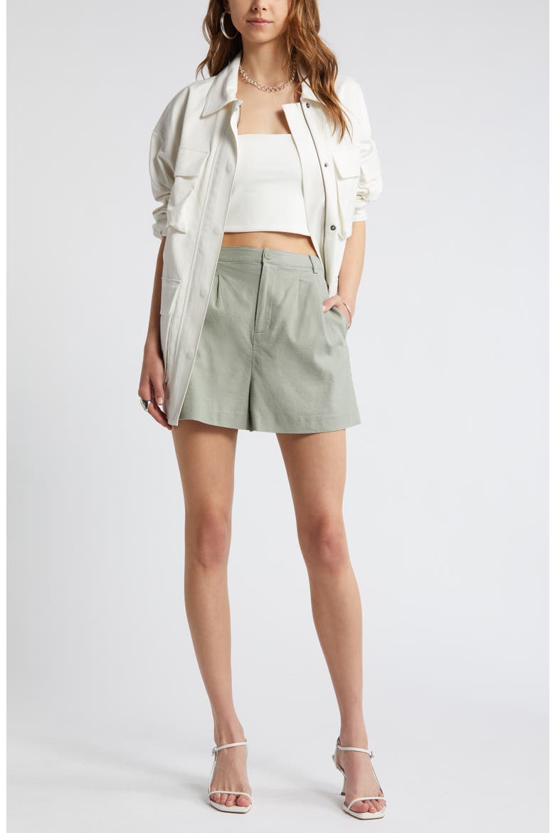 High Waist Linen Blend Shorts, Alternate, color, GREEN HALO