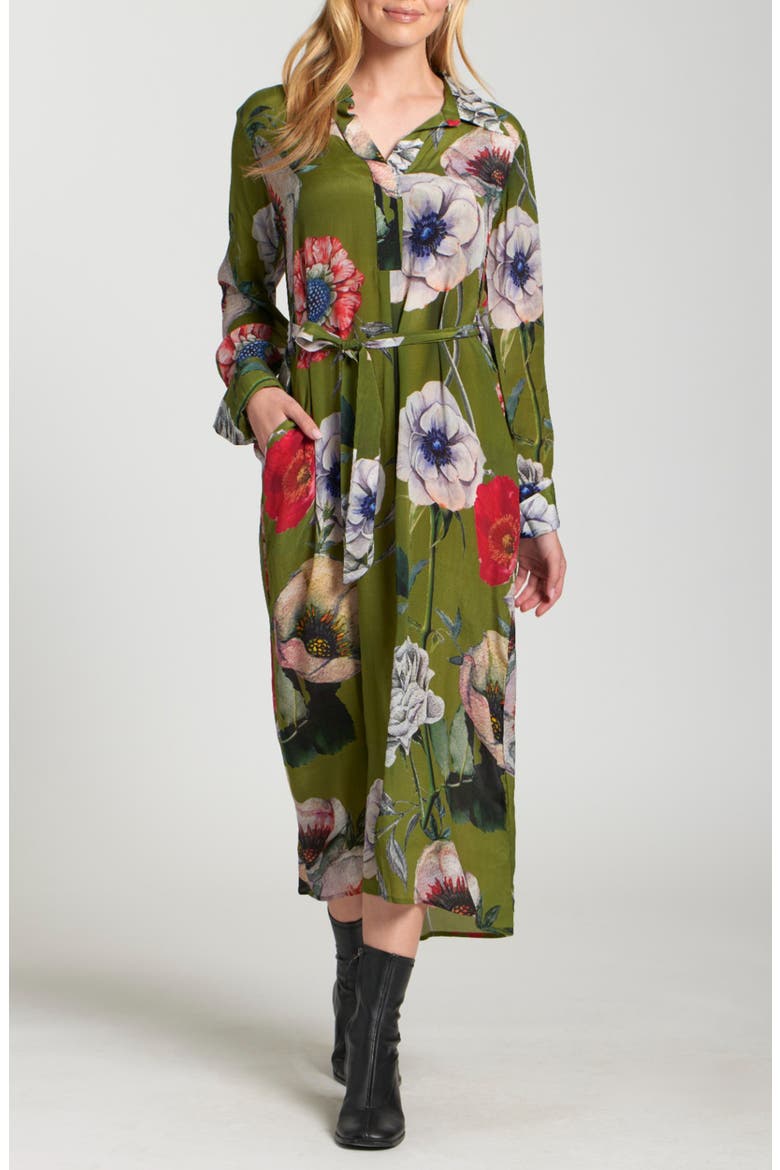 Long Sleeve Shirtdress, Main, color, OLIVE GREEN MULTI
