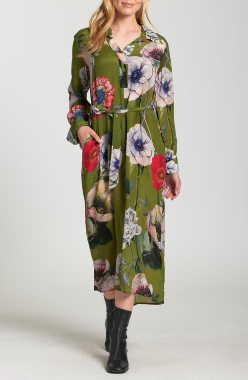 Apny Long Sleeve Shirtdress In Green