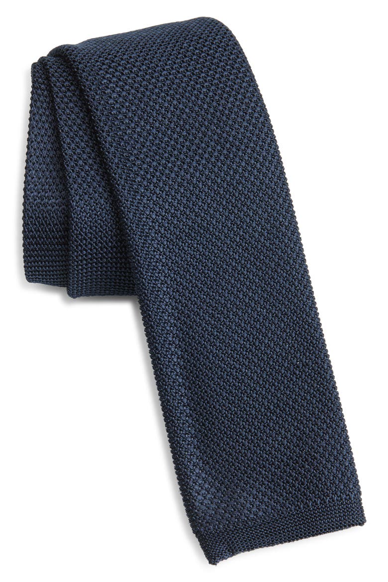 Solid Knit Silk Tie, Main, color, DARK BLUE