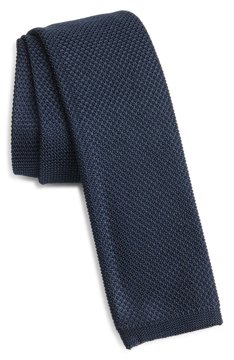 BOSS Solid Knit Silk Tie, Main, color, Dark Blue