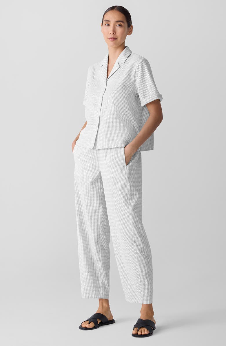 Eileen Fisher Check Organic Cotton Seersucker Button-Up Shirt, Alternate, color, White