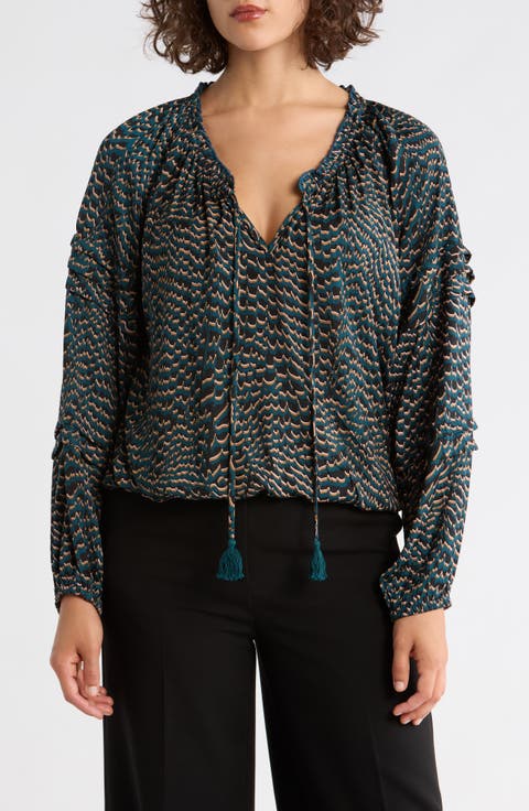 Long Sleeve Tie Front Satin Top