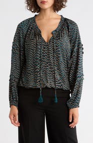 DR2 by Daniel Rainn Long Sleeve Tie Front Satin Top