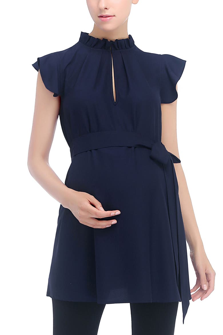 Karlena Flutter Sleeve Belted Maternity Top, Main, color, Navy